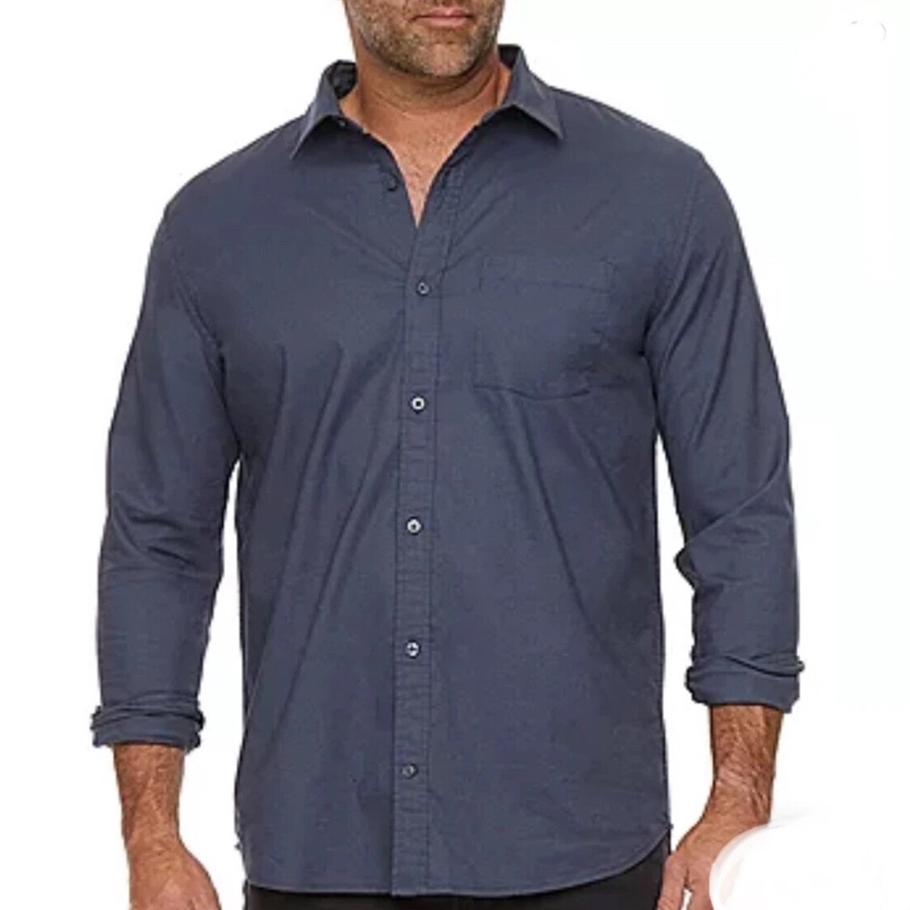 JC PENNEY MUTUAL WEAVE MENS BUTTON DOWN OXFORD SHIRT OMBRÉ BLUE SIZE 2XL